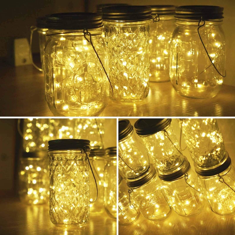Miaro 8 Pack Mason Jar Lights, 20 LED Solar Fairy String Lights Lids Insert for Garden Deck Patio Party Wedding Christmas Decorative Lighting Fit for Regular Mouth Jars with Hangers (No Jars) - Image 2